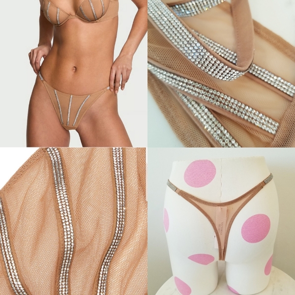 Victoria's Secret Very Sexy Rhinestone Crystal Shine Strap Thong Panty NWT Nude - Picture 1 of 12